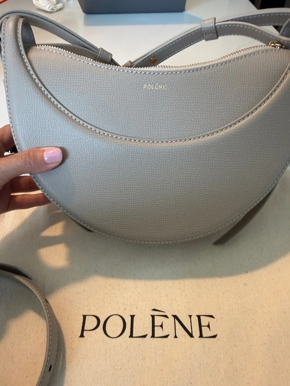 Polene Crescent Crossbody Bag in Taupe Gray